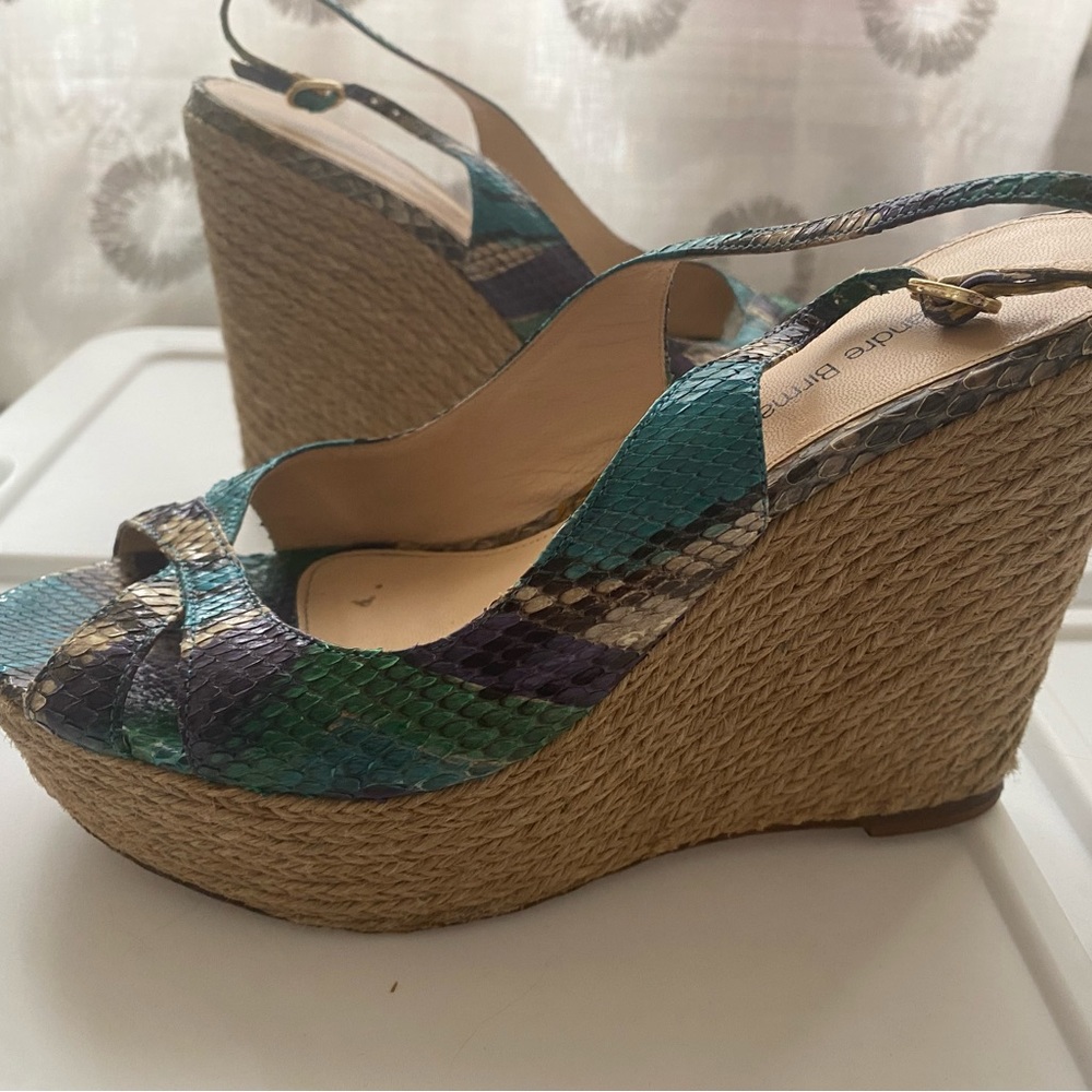 Blue and green snake skin trimmed Espadrille wedges from Alexandre Birman